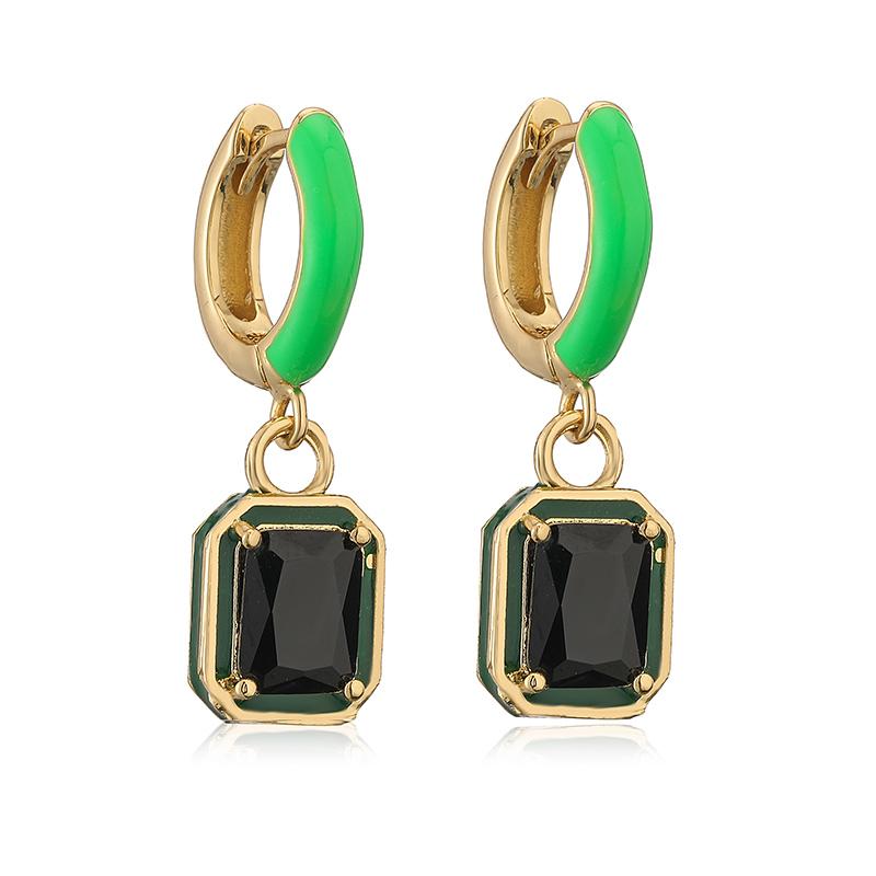 HECHENG, Rainbow Colorful Enamel Hoop Earrings Charm Luxury Rectangle Zirconia Ear Buckles For Women Zircon