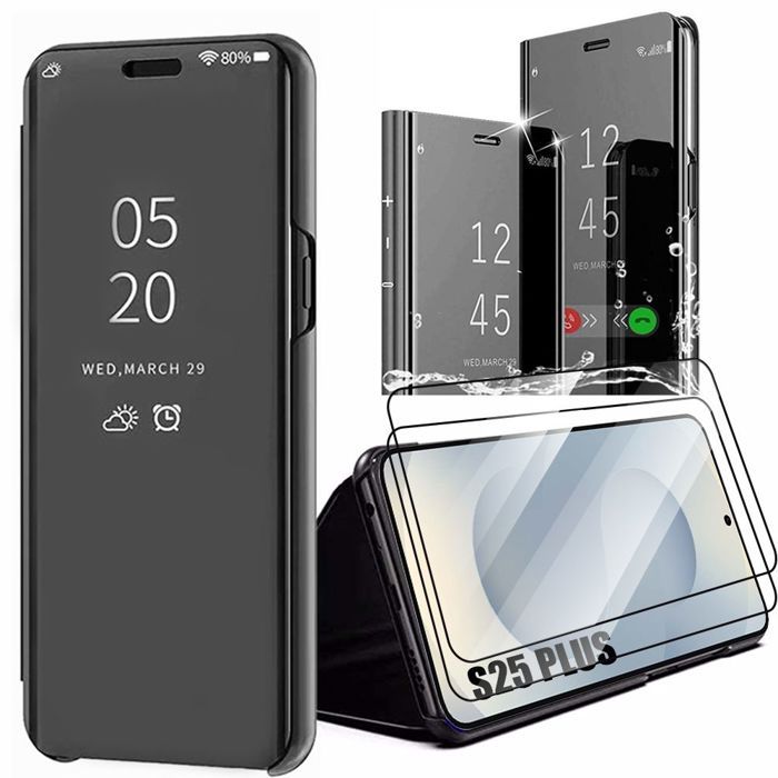 Protective Case - BOOLING - for Samsung Galaxy S25 Plus - Black - 2 Tempered Glasses - Shockproof