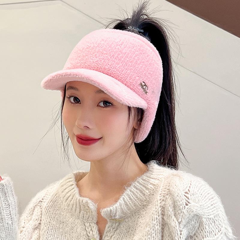 Новая женская мягкая зимняя шапка из искусственного меха, теплая шапка с хвостиком, модная декоративная шапка-бини для женщин, повседневная вязаная шапка с ушками