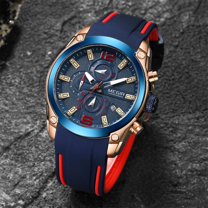 Men'S Watch, Trendy Brand Multifunctional Timing Waterproof Large Dial Quartz Sports Watch 2063