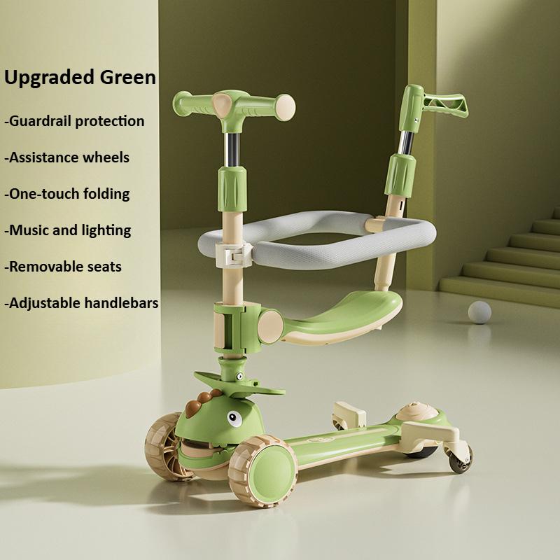 Детский кик-скутер 6-в-1 со светодиодными колесами, ручкой для толкания, поручнем, регулируемой высотой, реверсивным сиденьем, 3-колесный скутер для детей