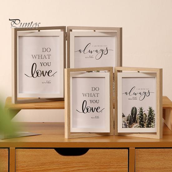 Двойная фоторамка, вертикальная вращающаяся складная фоторамка с оргстеклом, деревенская настольная декоративная фоторамка для домашнего офиса