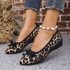 20252025 Spring New Wedge Heel Single Shoes Children Shallow Mouth Pointed Head Thick Bottom Bow Female Leopard Print Large Size 43