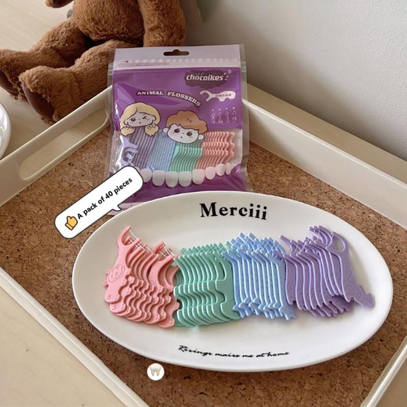 40 шт. детская зубная нить с изображением животных одноразовая ультратонкая зубочистка шелковая палочка милый мультяшный оральный межзубный очистка