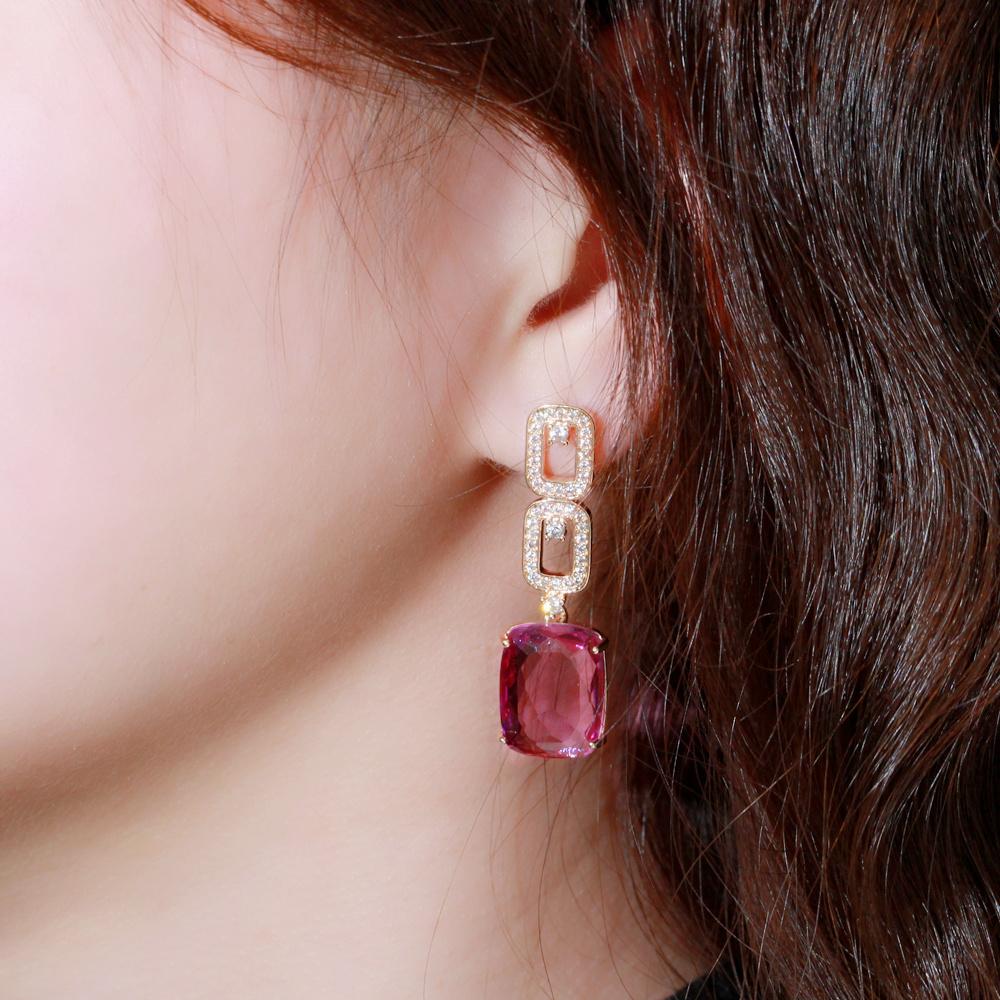 CMM Noble Gold Color Jewelry Square Zirconia Drop Earrings