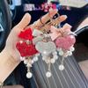 Ключница-брелок в корейском стиле с жемчугом и стразами в форме сердца с бантом - Креативный брелок для сумки