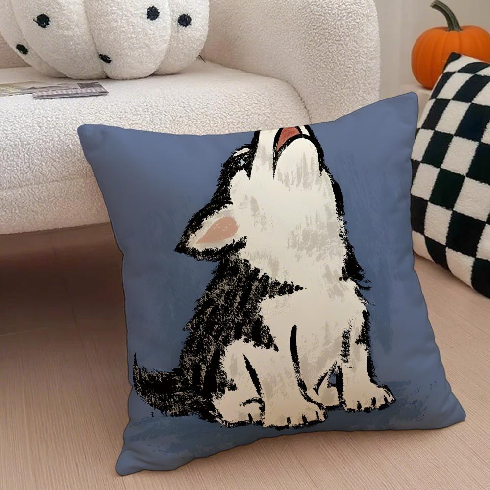 Cute funny Siberian Husky Cushion Cover Throw Pillow Cover Hidden Button Durable Polyester Chair Cushion