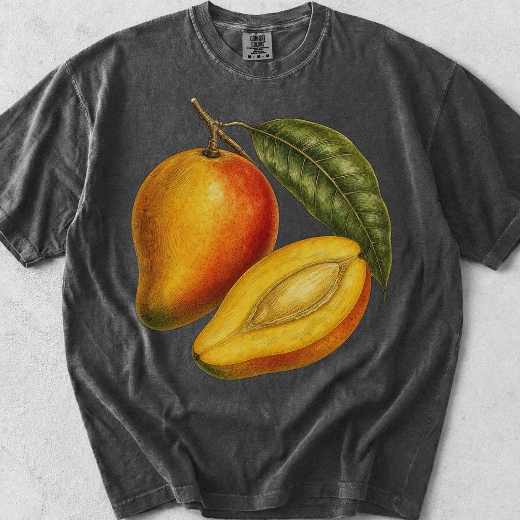 Botanical Mango Shirt: Vintage Tropical Fruit Design - Soft Cotton