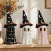 Resin Ghost Figurines Light Up Halloween Decoration, Cute Spooky Witch Hat Figurine, Festive Holiday Party Decor LED Lighted Statue for Mantel, Shelf,