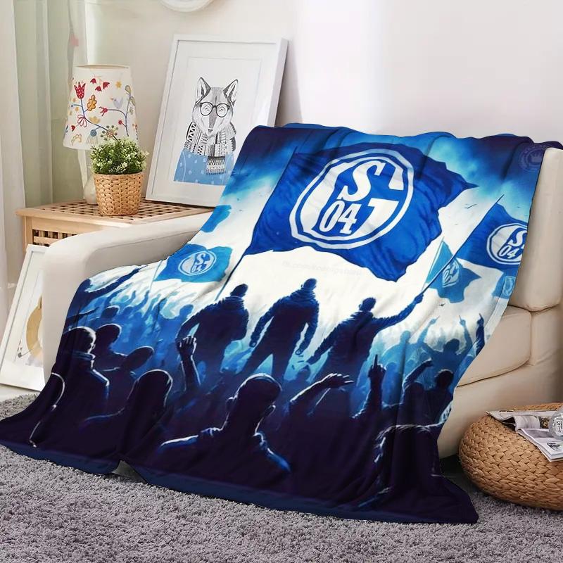 FC Schalke 04 Fan Flag Silhouette Print Fleece Blanket, Soft Warm Throw Blanket for Sofa Bed Football Fan Gift