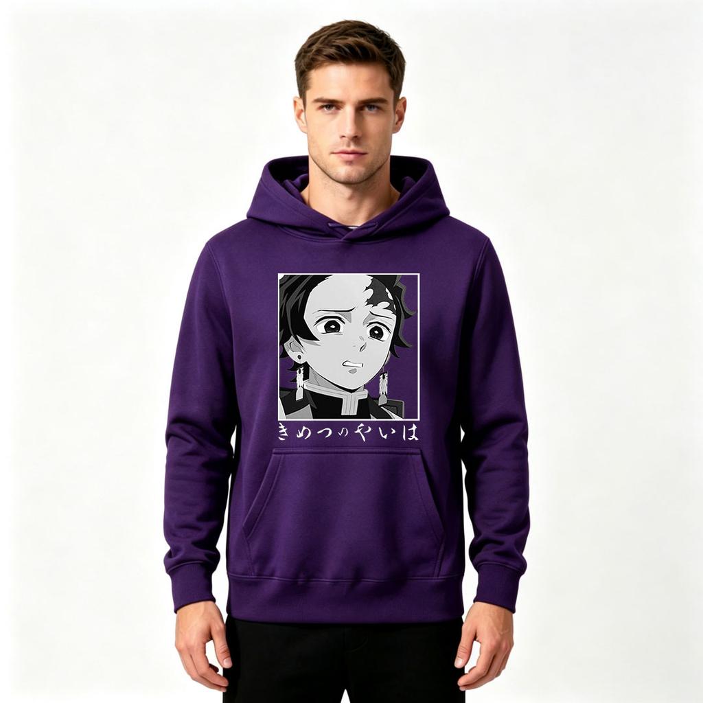 Men Anime Print Pullover Hoodie Casual Long Sleeve Comfortable Hooded Sweatshirt For Daily Wear