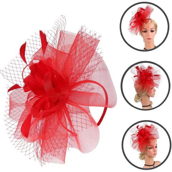 Fascinators Hat Mesh Cocktail Tea Party Headband with Hair Clip for Women Flapper Accessories Special Occasion Red