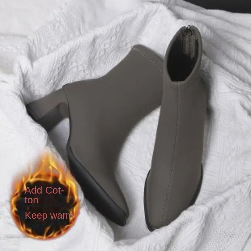 Короткие сапоги из натуральной мягкой кожи на высоком каблуке для женщин, новые весенние, осенние и зимние, квадратные, узкие и тонкие сапоги