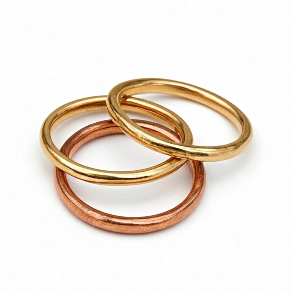 Mixed Metal Ring Set, 2 Brass and 1 Copper Simple Bands, Everyday Wear Jewelry