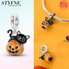 Шарм Совместимый с Аутентичными Браслетами Хэллоуин Светящийся в Темноте Матовый Черный Бу Призрак Жуткая Тыква Череп Медный Шарм Бусина Шармы Ювелирные Изделия