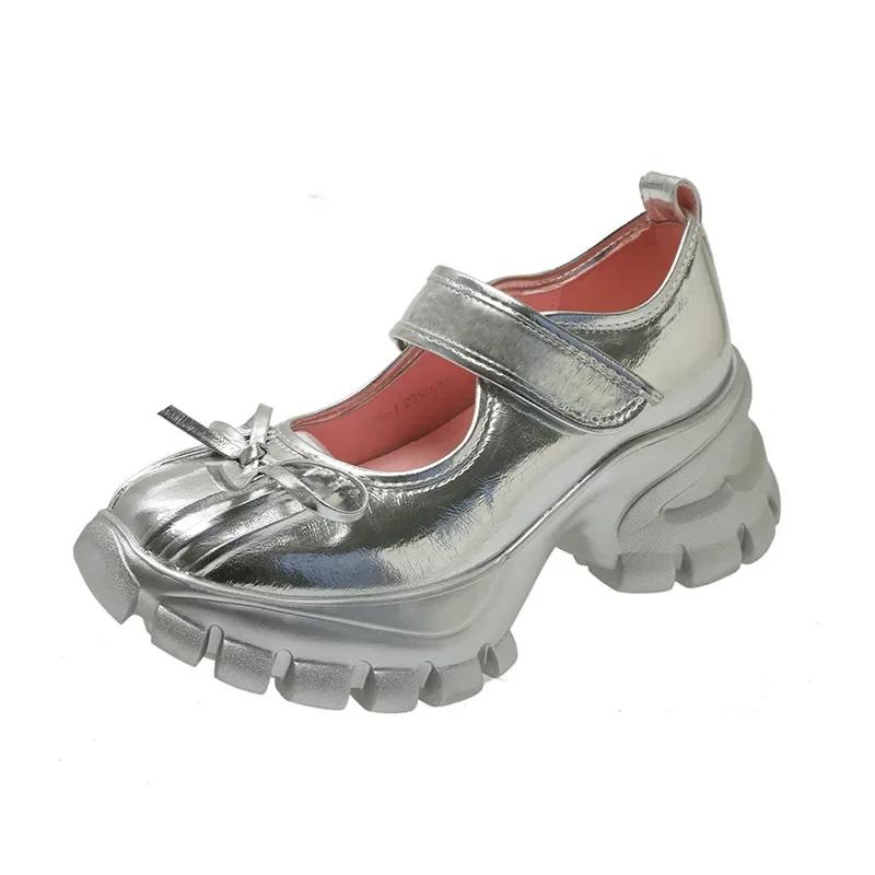 Women Casual Silver Platform Ballet Shoes Thick Sole Sneakers New Summer Fashion Single Shoes Woman Platform