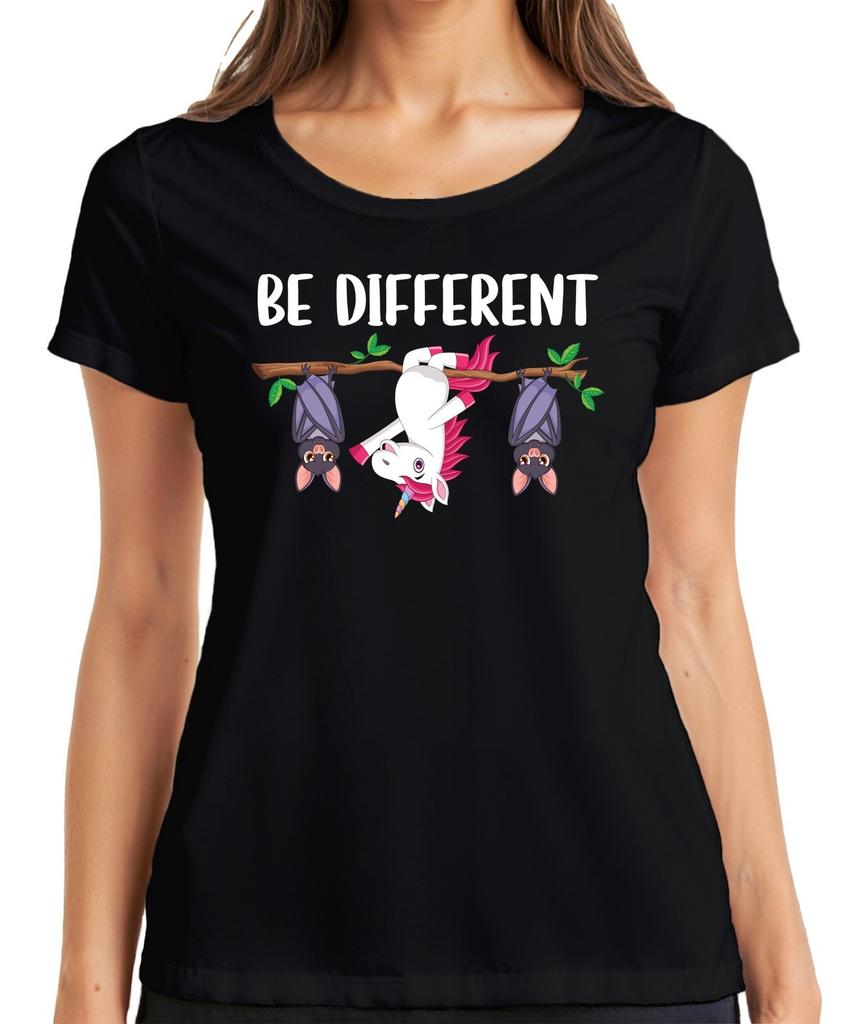 Unicorn Bat Be Different Autism Statement Saying Funny Ladies T-Shirt