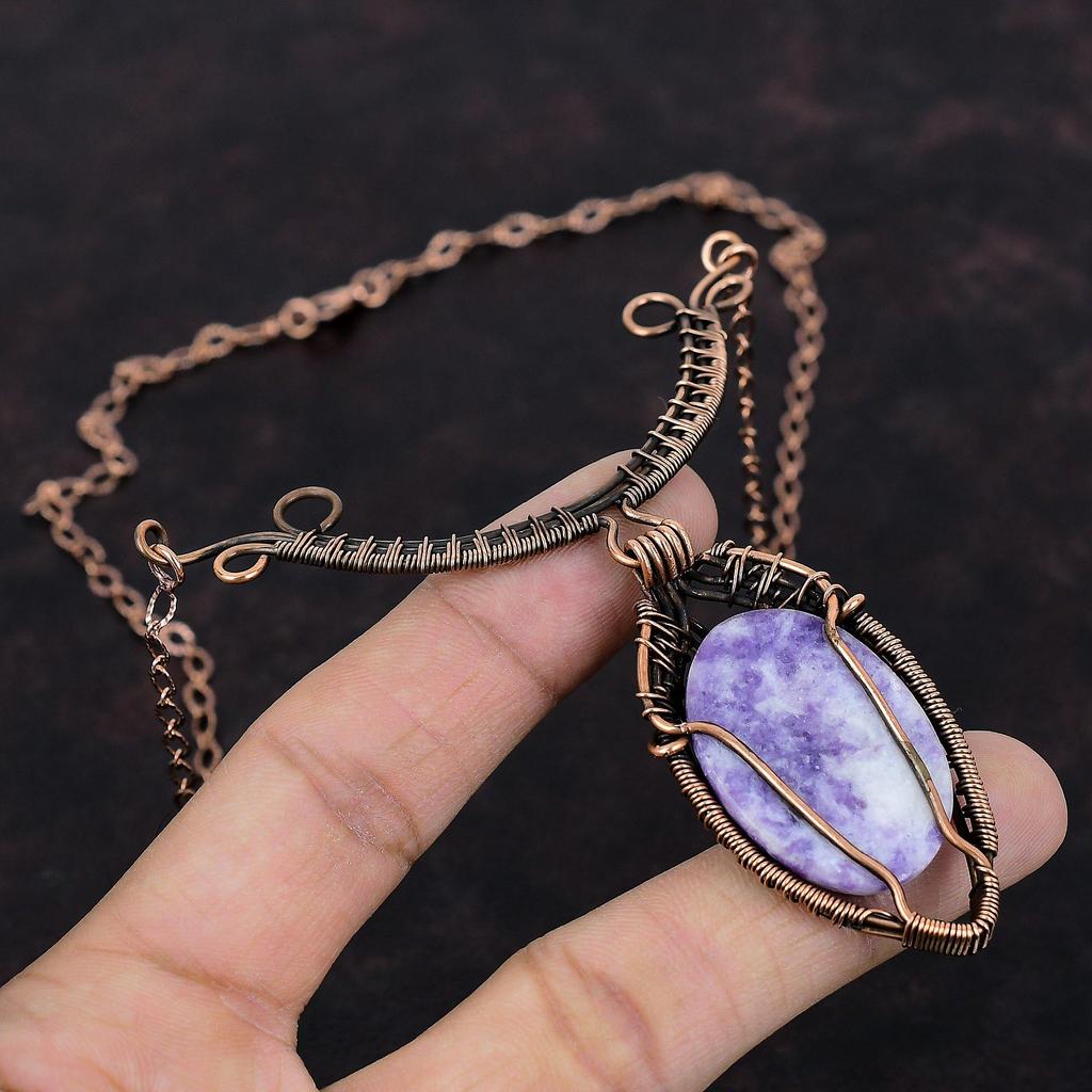 Lepidolite Necklace Copper Wire Wrapped Necklace Adjustable Necklace Gemstone Jewelry Handmade Boho Style Necklace Copper Wire Wrap Jewelry