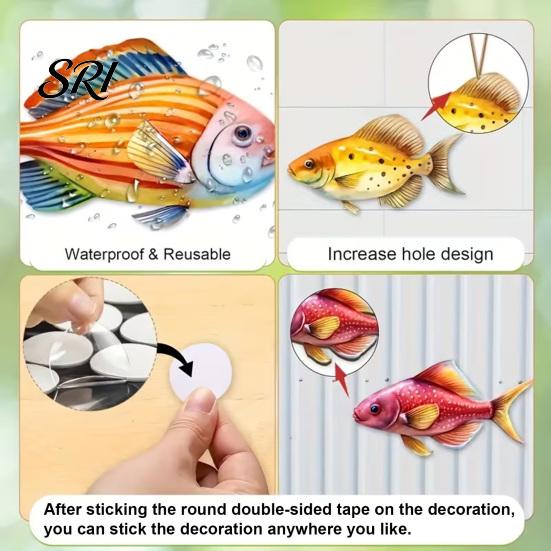 Healing Ocean Theme Art 4 Pcs Wooden Fish Beach Wall Decor Nautical Coastal Sculpture Tropical Hanging for Lake House Bathroom Patio Fence Pool
