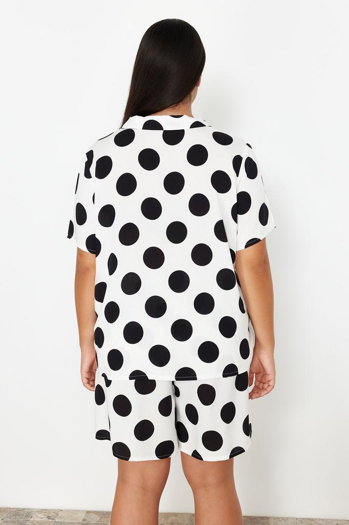 Women's Style Plus Size Pajama Set Pink Shirt Collar Polka Dot Woven Pajama Set