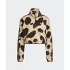 Adidas Animal Print Fleece Cropped Half Zip Top   Beige Brown Ix3719
