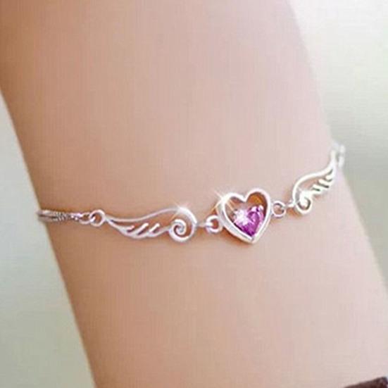 Women Bracelet Heart Cubic Zirconia Wing Shape Adjustable Length Angel Wrist Chain