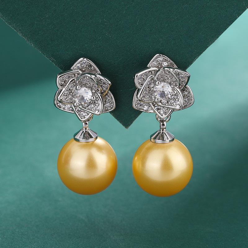 Набор Камелия 12мм Жемчужное Ожерелье Новая Инкрустация Серые Бусины Камелия Жемчужные Серьги-Пуссеты Ожерелье