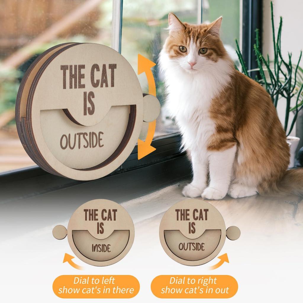 Cat Door Sign Cat IS In or Out Sign Reminder Pet Reminders Sign Cute Wood Room Round Decoration for Cat Pet Lovers Yard Door Win