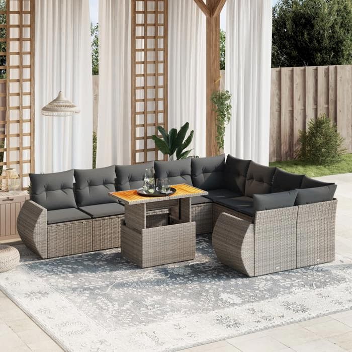 VidaXL Garden Lounge Set with Cushions 10 Pcs, Patio Sofas, Patio Furniture Set, Outdoor Furniture, Grey 3272355