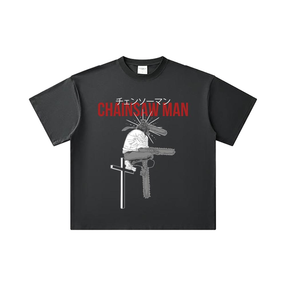260 GSM Double Yarn 32 Count 100% Cotton Chainsaw Man V41 Denji Print Unisex Heavy Cotton T Shirt