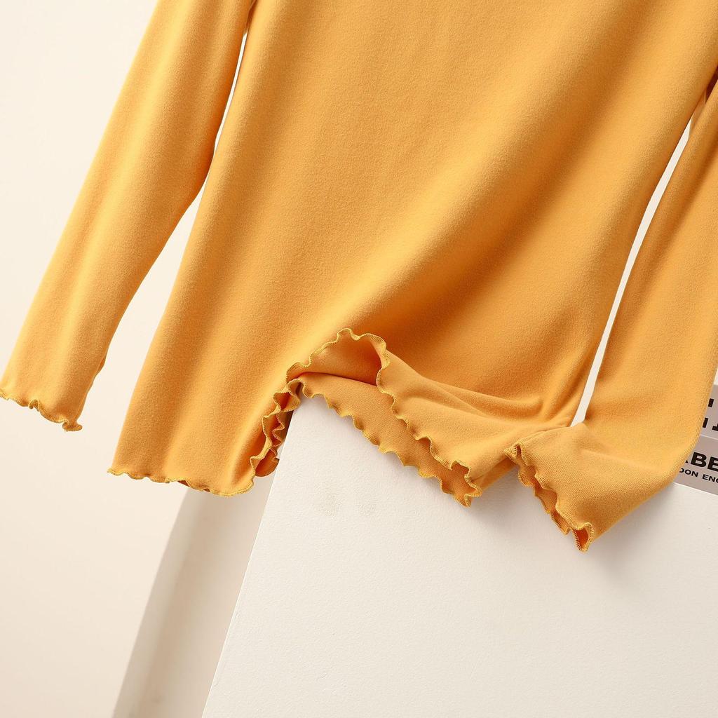 Women's Nano Fleece High Neck Ruffle Long Sleeve Warm T-shirt