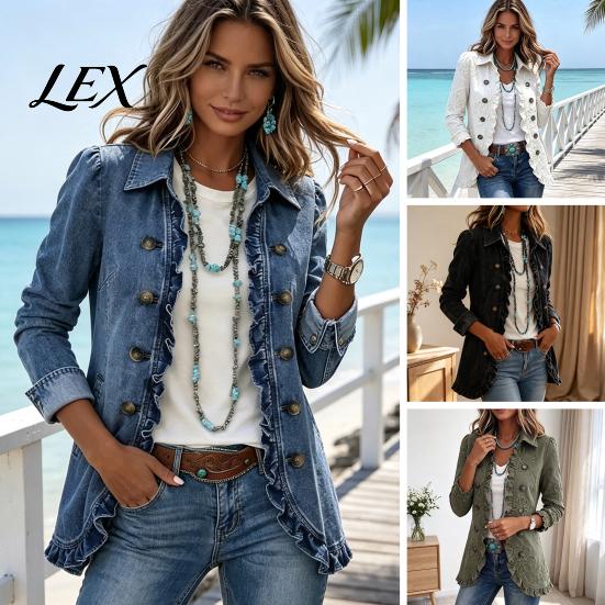 Comfortable Casual Outerwear Women Bohemia Floral Jacket, Turndown Collar Ruffled Open Front Coat, Blazers with Pleats Slim Fit Long Sleeve