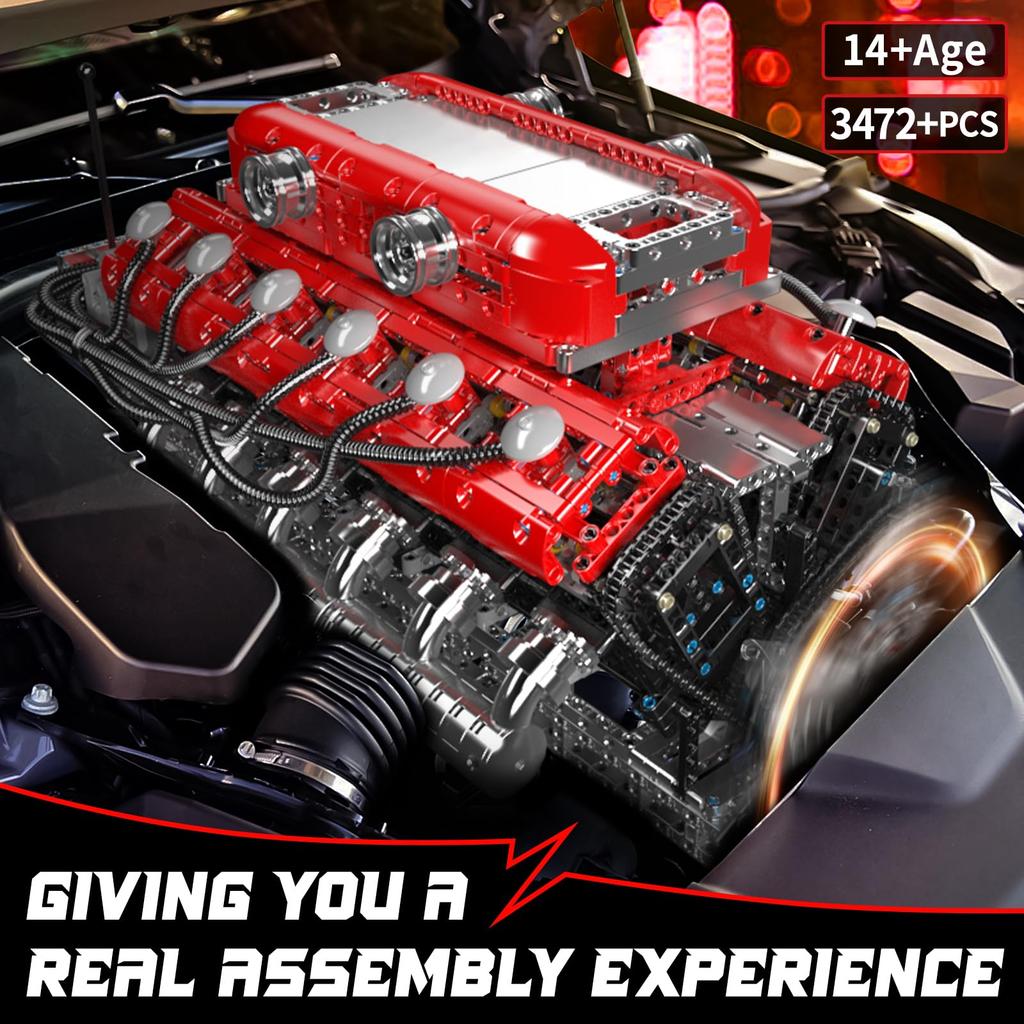 Mold King 10169 Technology V 12 Автомобильные игрушки для двигателей, 3472 Блоки двигателей, Блоки, Подарочные наборы, Технология конструкции автомобильного двигателя