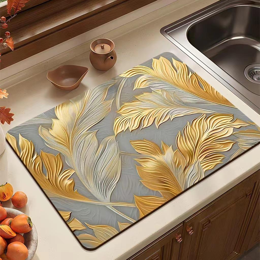 Дренажный коврик с цветочным принтом, прямоугольный, сушильный коврик для кофемашины, абсорбирующие дренажные коврики для посуды, коврики для раковины, салфетка
