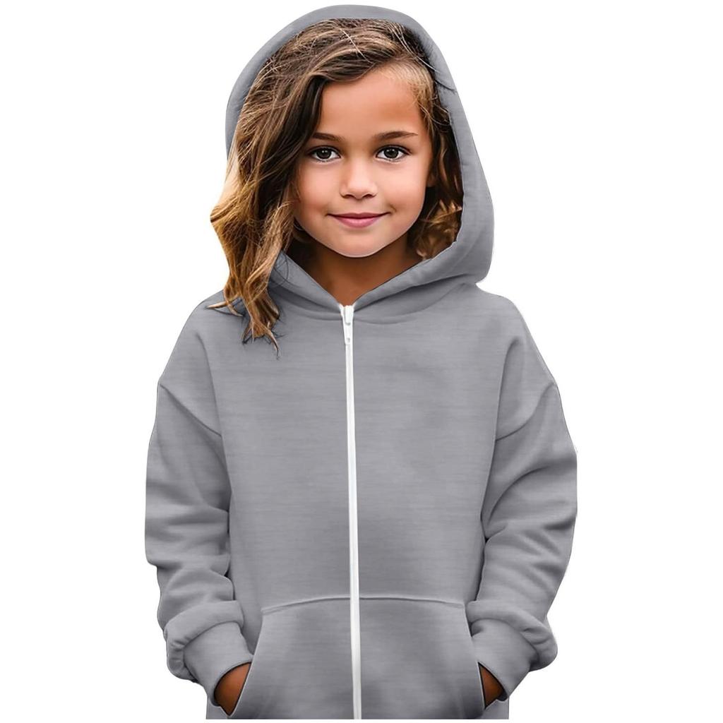 Boys Girls Children's Zip Up Hoodie Loose Solid Color Hooded Sports Shirt Sweatshirt Jacket Coats With Pocket