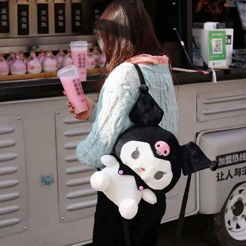 My Melody Kuromi Backpack Cinnamoroll Plush Bag Cute Cartoon Shoulder Bag Anime Fan Toy Bag, Travel, Medium, Black//white