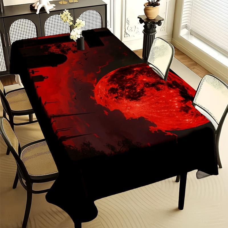 1pc Tablecovers Printed Fashion Aesthetic Red Nightscape Silhouette Tablecloth, Suitable for Dining Table Coffee Table Desk, Picnic Outdoor Dining Tab