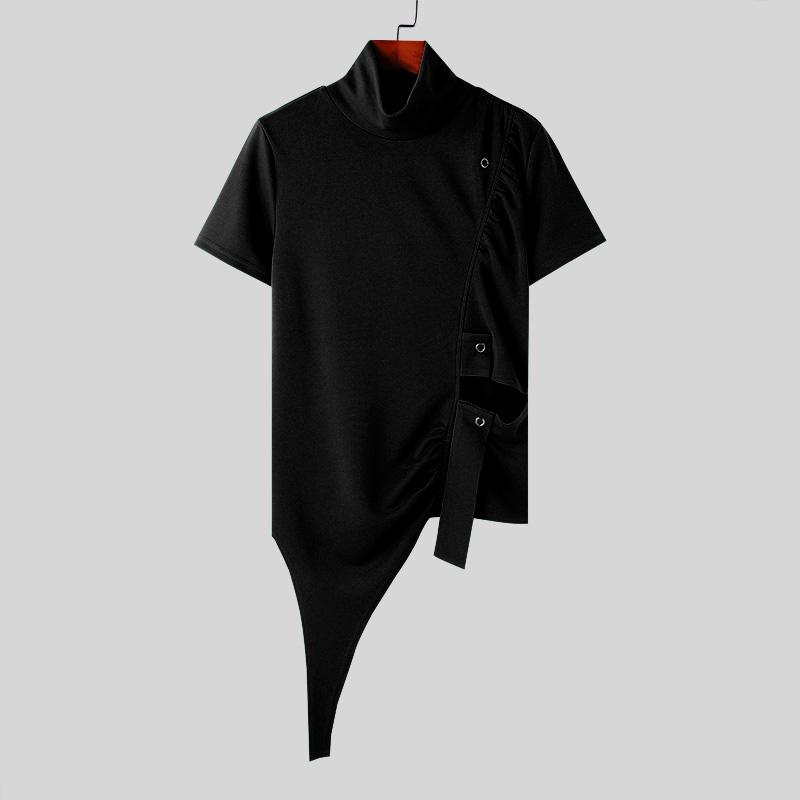 INCERUN Мужские топы Mochneck с коротким рукавом, облегающие, с вырезами, повседневные, трикотажные, нестандартные, туники, футболки