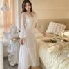 Spring and Summer New Sweet Pajamas Women's Lace Ice Silk Long-sleeved Hollow Backless Pajamas Nightgown