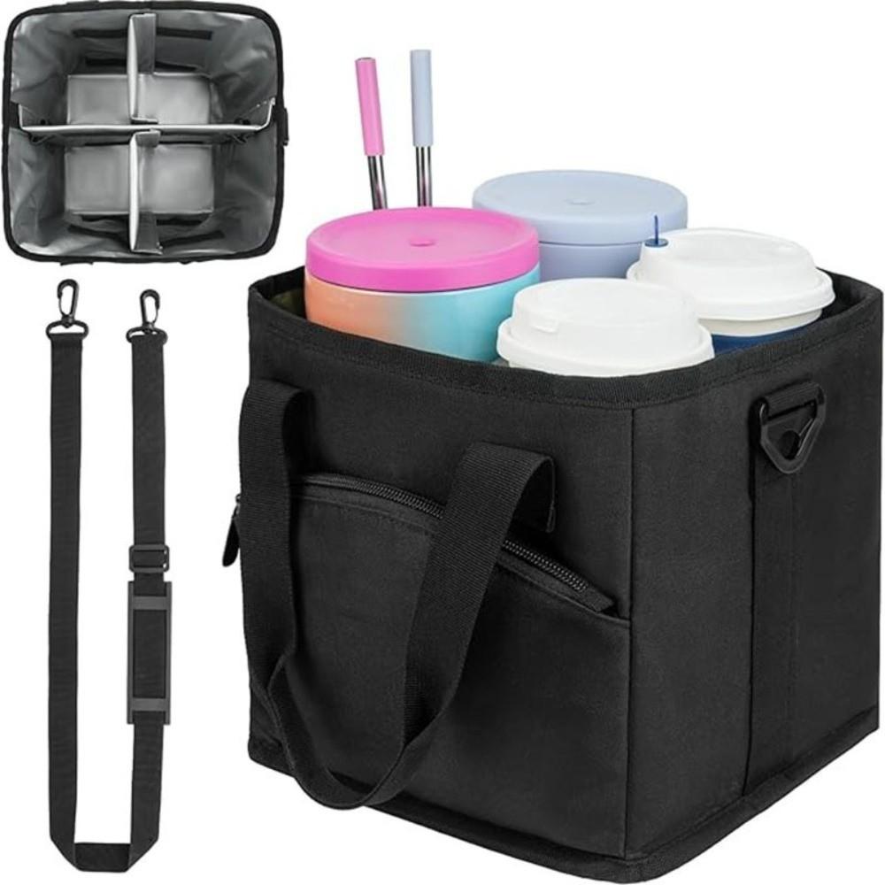 No-Spill Vehicle Drink Storage Bag 4 Compartment Car Cup Storage Pouch Daily Driving