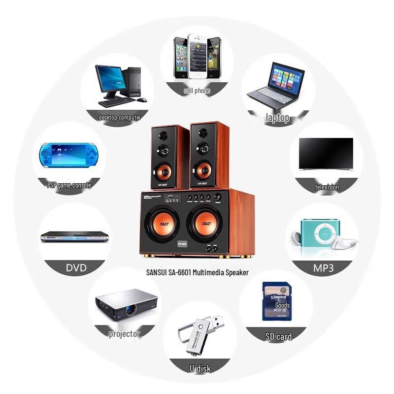 SAST SA-6601 Мощный настольный Bluetooth-динамик для мультимедиа, штекер CN (адаптер в комплекте)