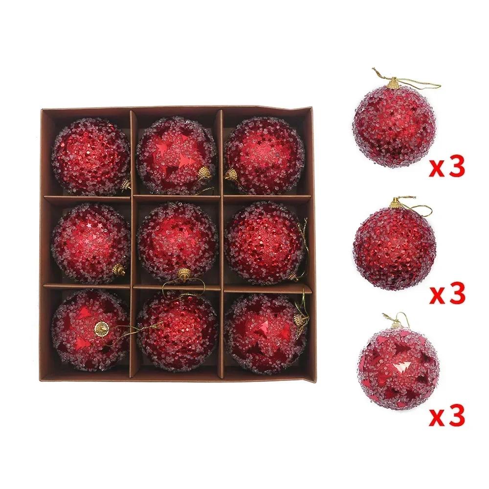 9 шт. 8 см Инкрустированные кристаллами Большие рождественские шары Креативные подвесные украшения для рождественской елки Праздничные подвесные украшения