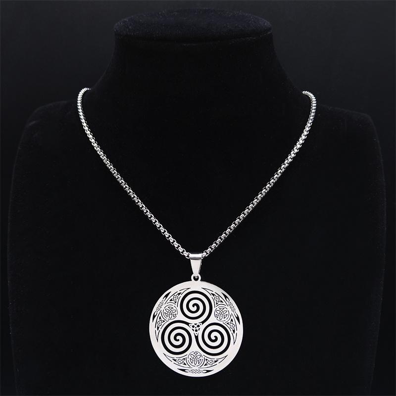 Stainless Steel Witchcraft Vortex Necklace Silver Color Viking Triskelion Celtic Knot Spiral Triskele Necklace Jewelry N7062S02