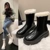 Autumn and Winter New Muffin Bottom Rear Zipper Large Size Velvet Round Martin Boots