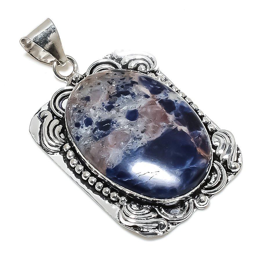 Подвеска из натурального содалита, стерлингового серебра 925 пробы, ручная работа, 2,25 дюйма, w2j31