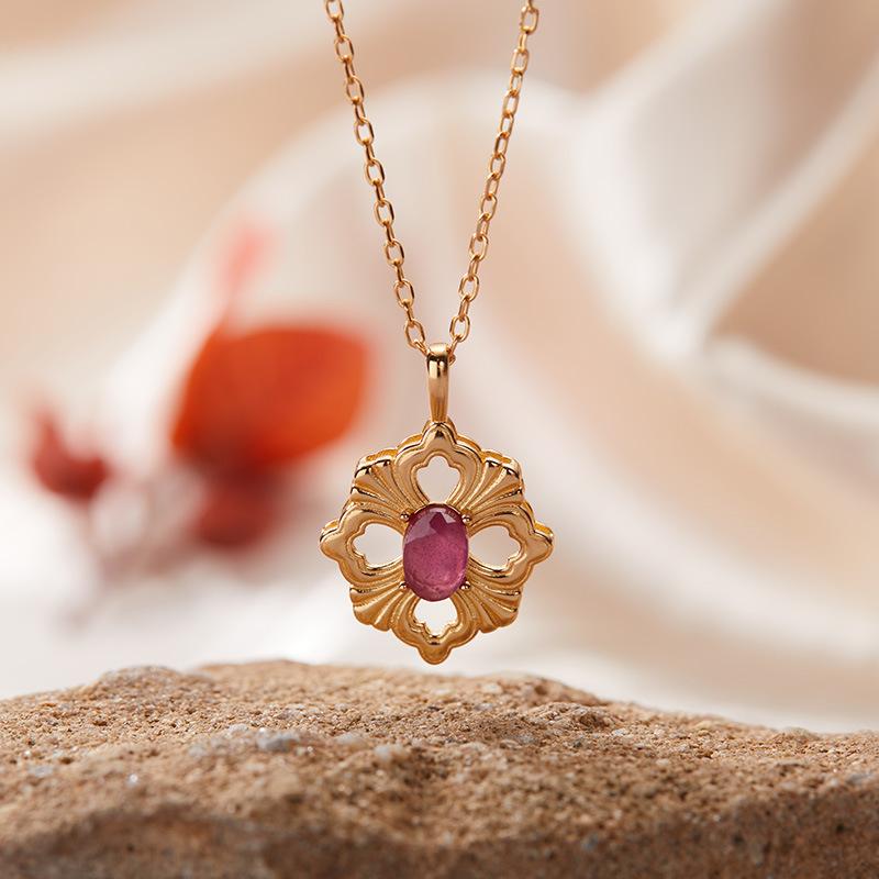 S925 Sterling Silver Natural Colored Treasure Necklace Women'S Niche Light Luxury High-End Set French Retro Brushed Collarbone Chain