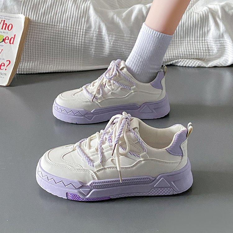 Women's Sneakers Spring New Platform Lavender Purple Women's Shoes Color Matching Lace-up Fashion Casual Exercise White Shoes