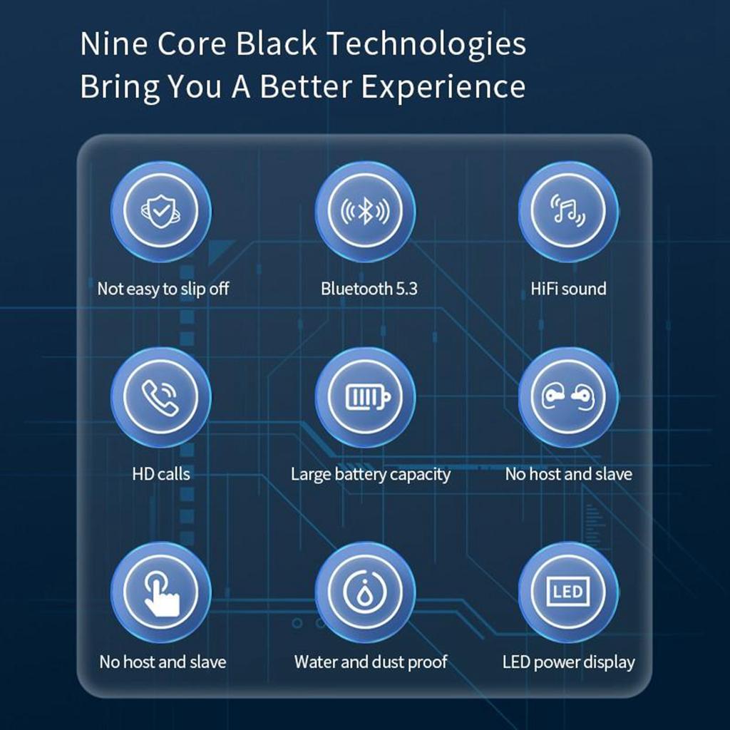 Беспроводная Bluetooth-гарнитура, наушники безболезненного ношения, наушники с тяжелыми басами, Hi-Fi объемный звук, сверхдолгий срок службы батареи
