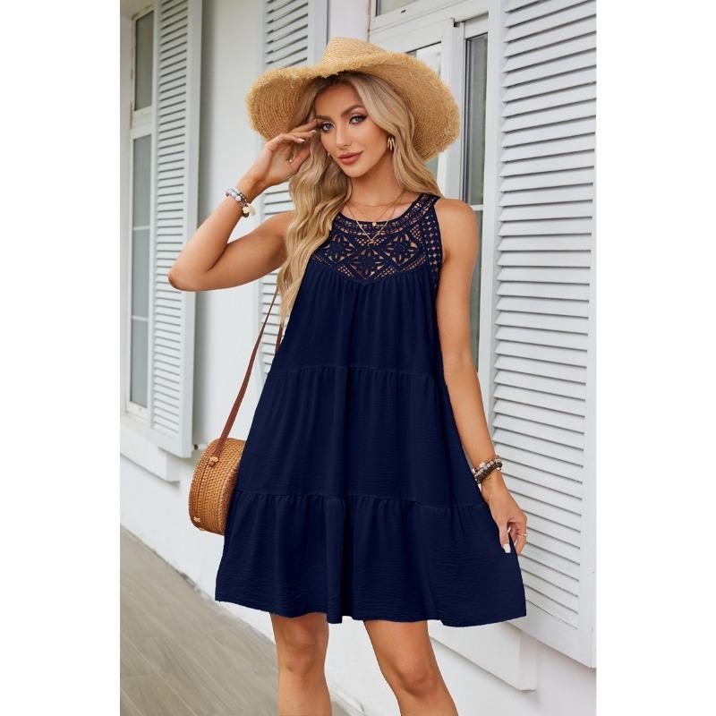 Летнее женское платье с полым кружевом и висячим вырезом, платья трапециевидной формы