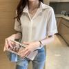 Short-sleeved Chiffon Shirt Female Summer Fashion Career White Blouse Solid Colour Design Sense Tops